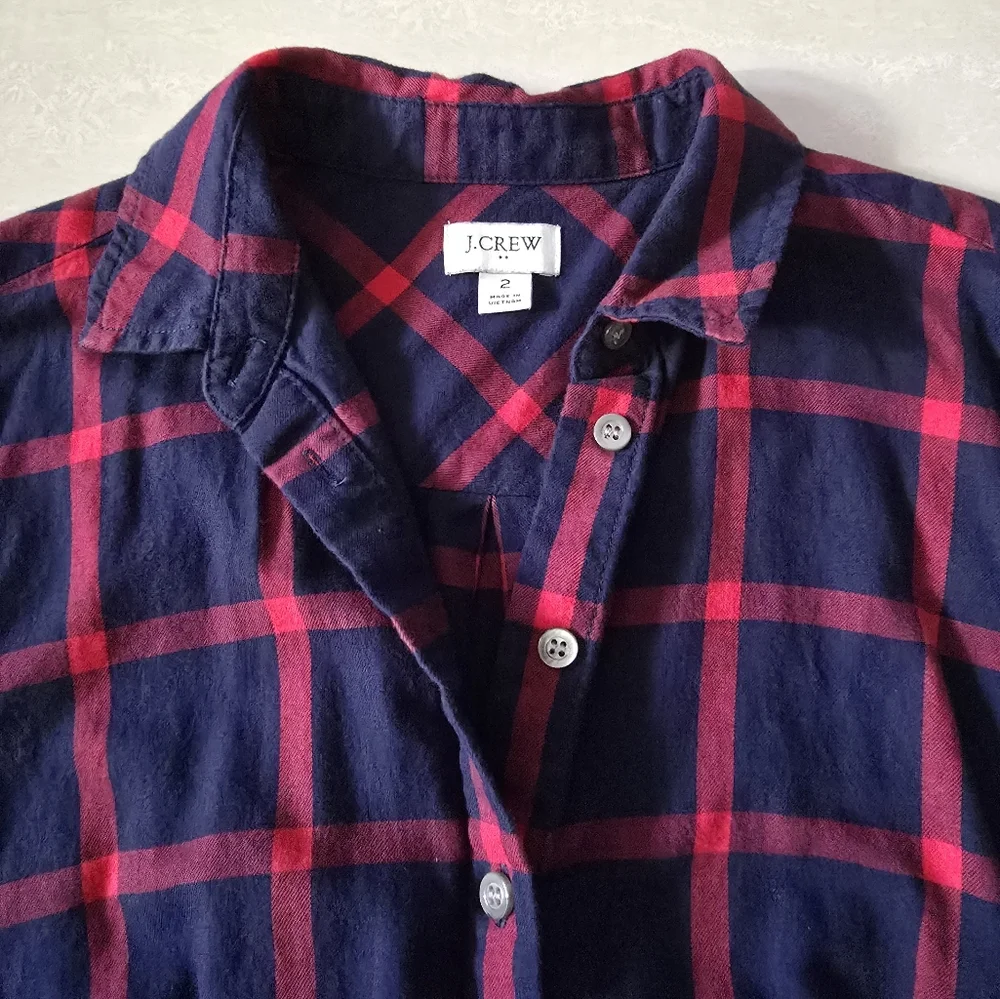 J. Crew Navy and Red Plaid Long Sleeve Dress - Picture 4 of 11